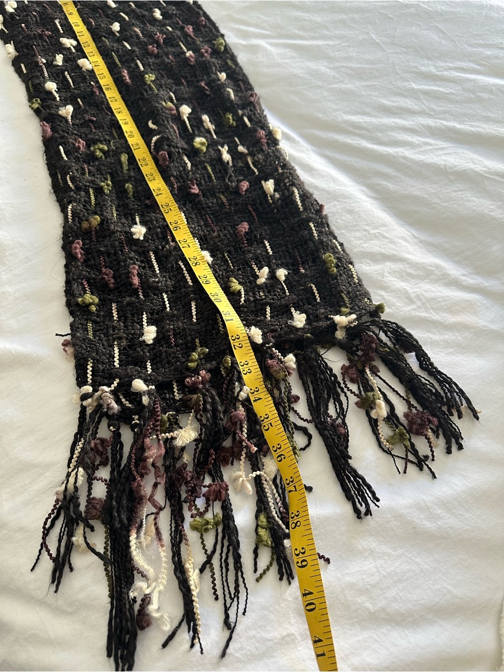 Black Textured Fringe Scarf with Multicolor Flower Accents - Picture 7 of 10
